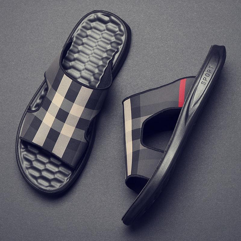 メンズ スリッポン チェック柄メッシュ素材のサンダル