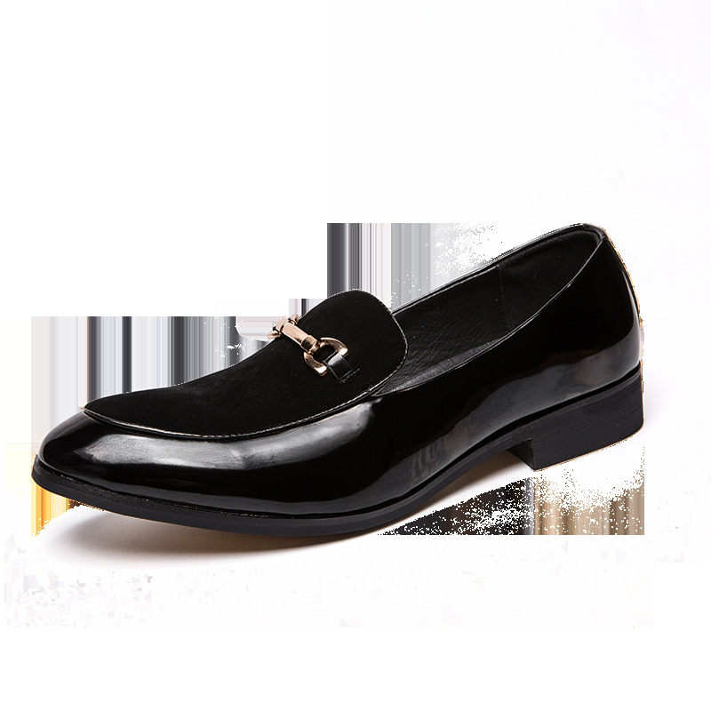 メンズ スリッポン 金属装飾付きラメ切替エナメル革靴