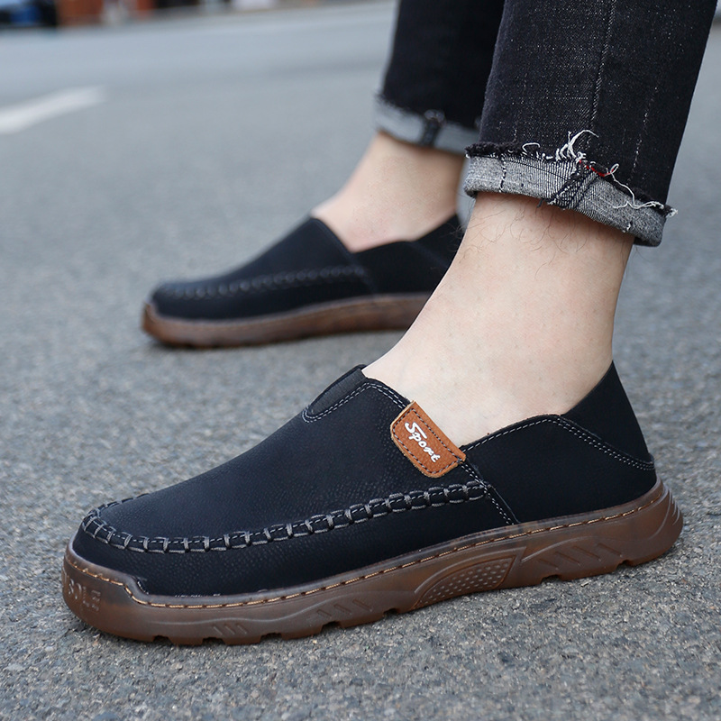 メンズ スリッポン 手縫いステッチ厚底キャンバス地軽量スニーカー