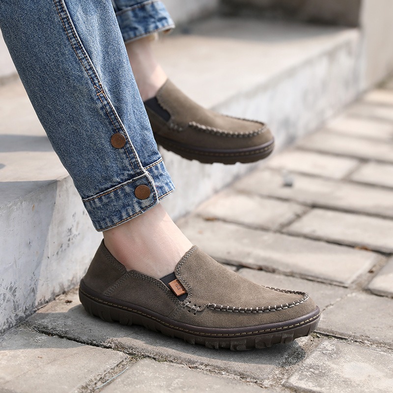 メンズ スリッポン 本革スエード調カジュアルモカシン型スリッポン