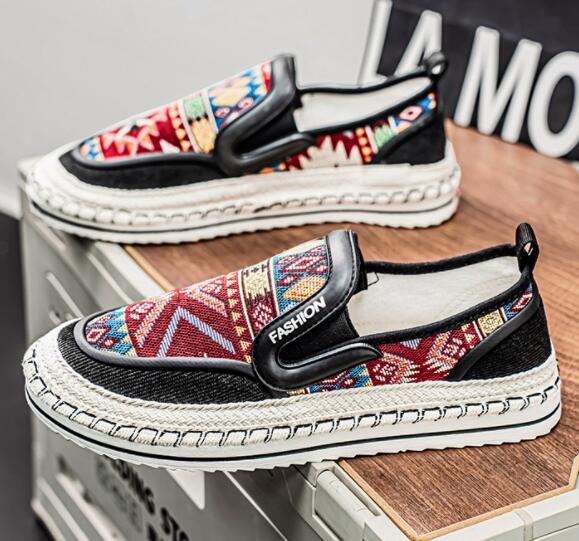 メンズ スリッポン メンズ キャンバス スリッポン 民族柄 カジュアル運動靴