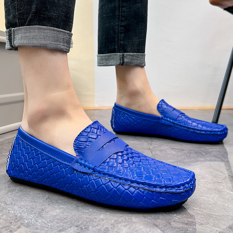 メンズ スリッポン 編み込み風型押しエナメルスリッポン
