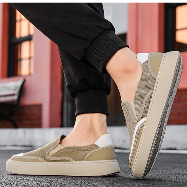 メンズ スリッポンメッシュ 厚底デザイン切替スニーカー