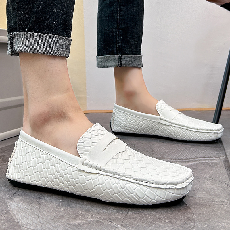 メンズ スリッポン 編み込み風型押しエナメルスリッポン