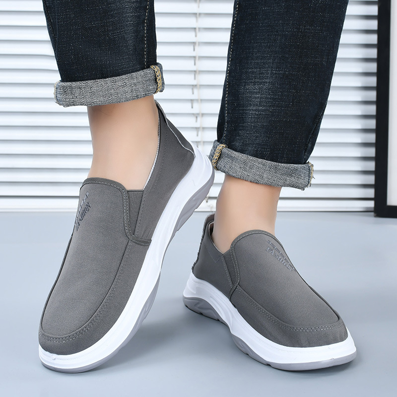 メンズ スリッポン 厚底ソール軽量キャンバス地カジュアルスリッポン