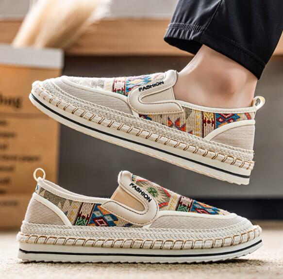 メンズ スリッポン メンズ キャンバス スリッポン 民族柄 カジュアル運動靴