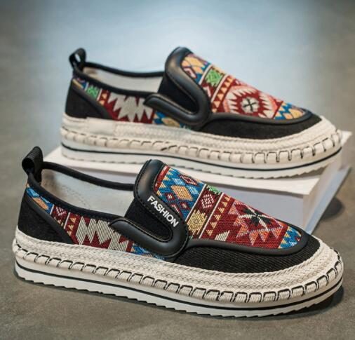 メンズ スリッポン メンズ キャンバス スリッポン 民族柄 カジュアル運動靴