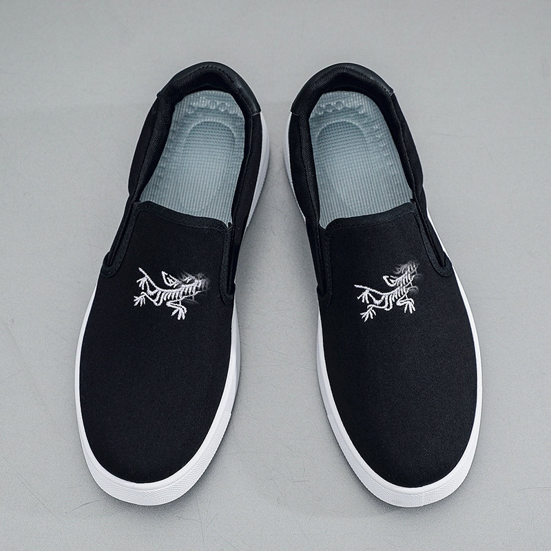 メンズ スリッポン 恐竜刺繍入りキャンバス地カジュアルスリッポン