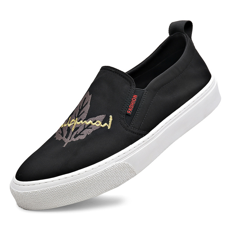 メンズ スリッポン 刺繍デザイン カジュアル キャンバス スリッポン