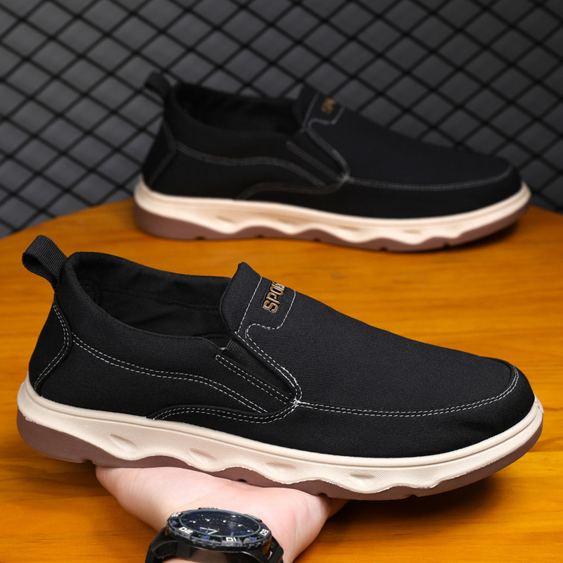 メンズ スリッポン 厚底ソール キャンバス地 カジュアルスリッポン