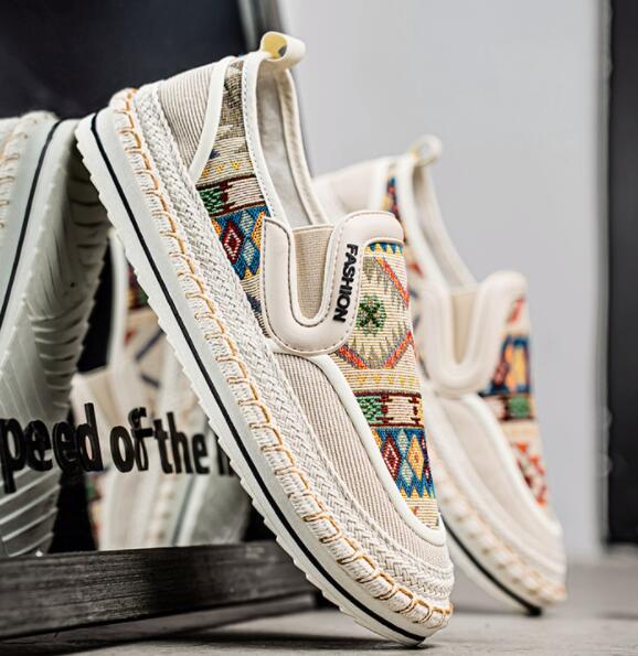 メンズ スリッポン メンズ キャンバス スリッポン 民族柄 カジュアル運動靴