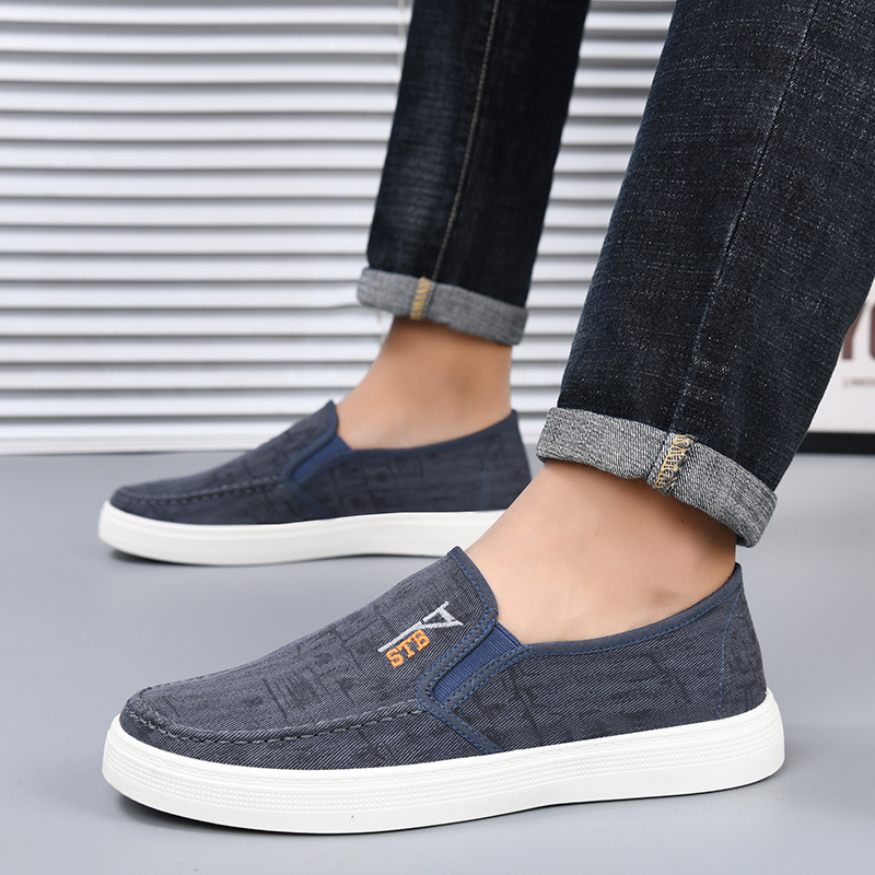 メンズ スリッポン キャンバスカジュアルステッチデザインスニーカー