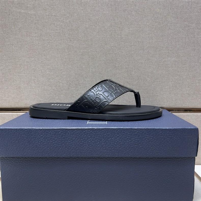 メンズ スリッポン 型押しレザートングサンダル