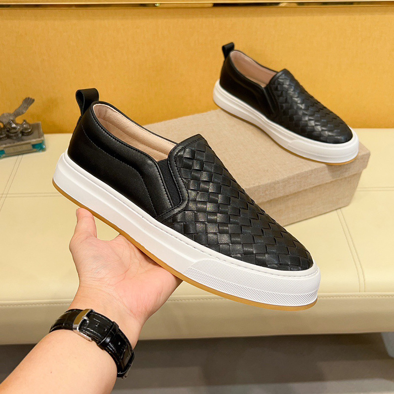 メンズ スリッポン 編み込み加工本革メンズカジュアルスリッポン