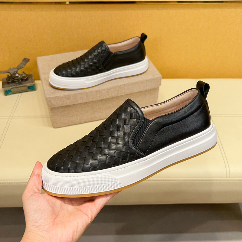 メンズ スリッポン 編み込み加工本革メンズカジュアルスリッポン