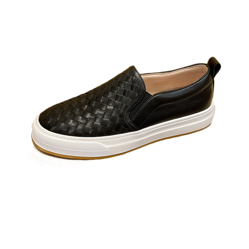 メンズ スリッポン 編み込み加工本革メンズカジュアルスリッポン