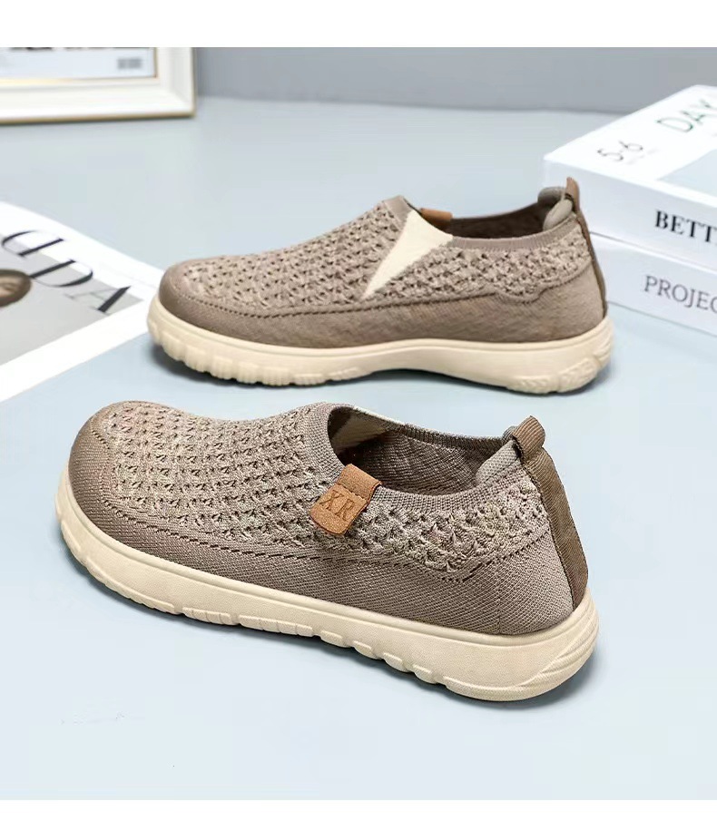 メンズ スリッポン 編み込みデザイン軽量キャンバススニーカー