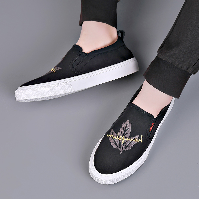 メンズ スリッポン 刺繍デザイン カジュアル キャンバス スリッポン