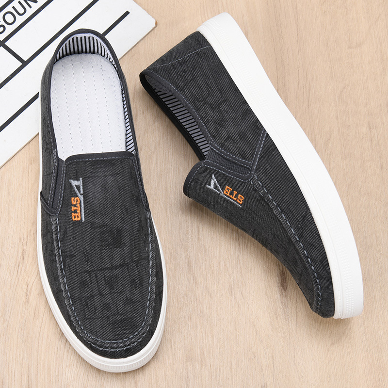 メンズ スリッポン キャンバスカジュアルステッチデザインスニーカー