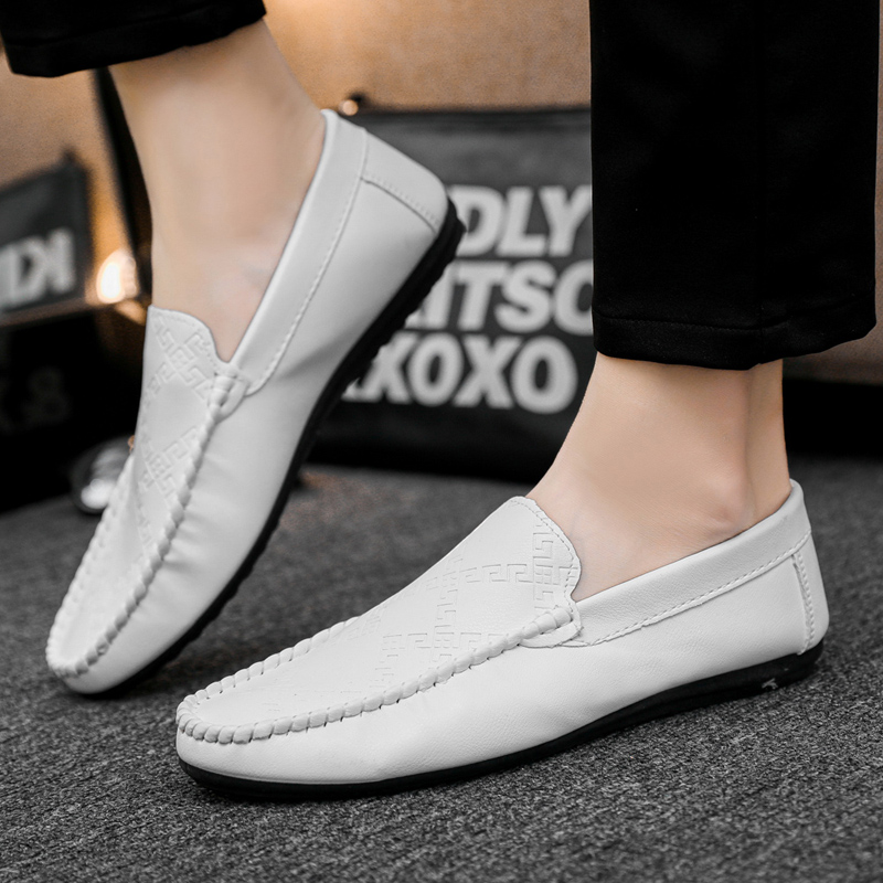 メンズ スリッポン 幾何学模様型押し本革運転靴