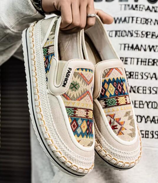 メンズ スリッポン メンズ キャンバス スリッポン 民族柄 カジュアル運動靴