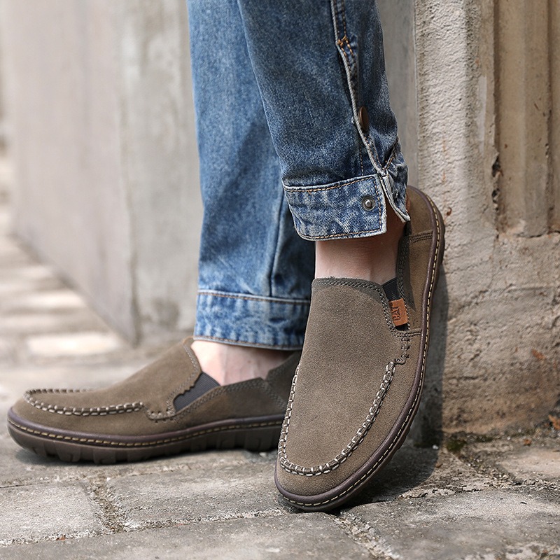 メンズ スリッポン 本革スエード調カジュアルモカシン型スリッポン