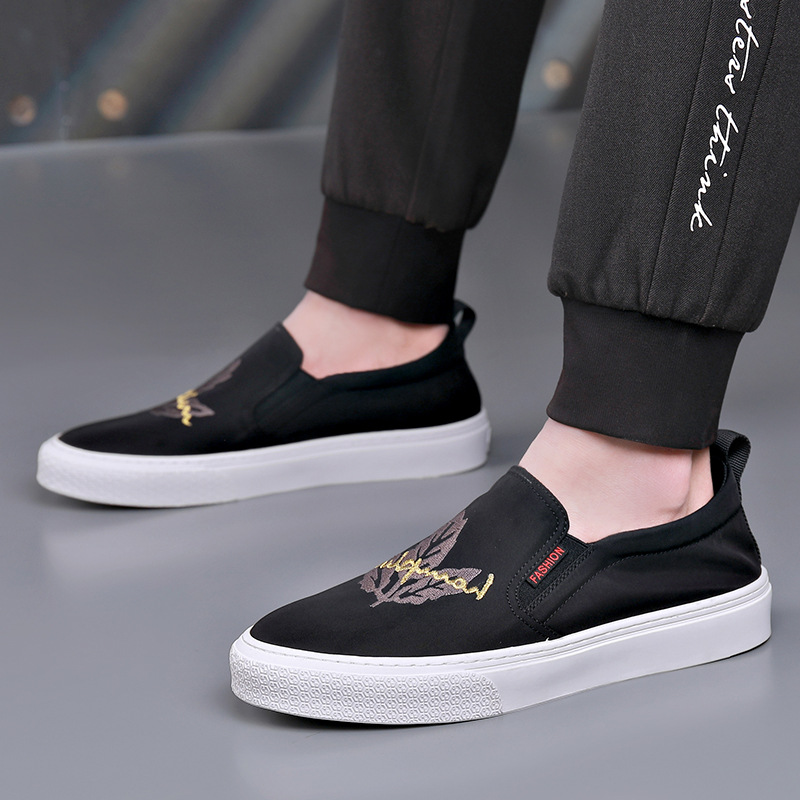 メンズ スリッポン 刺繍デザイン カジュアル キャンバス スリッポン