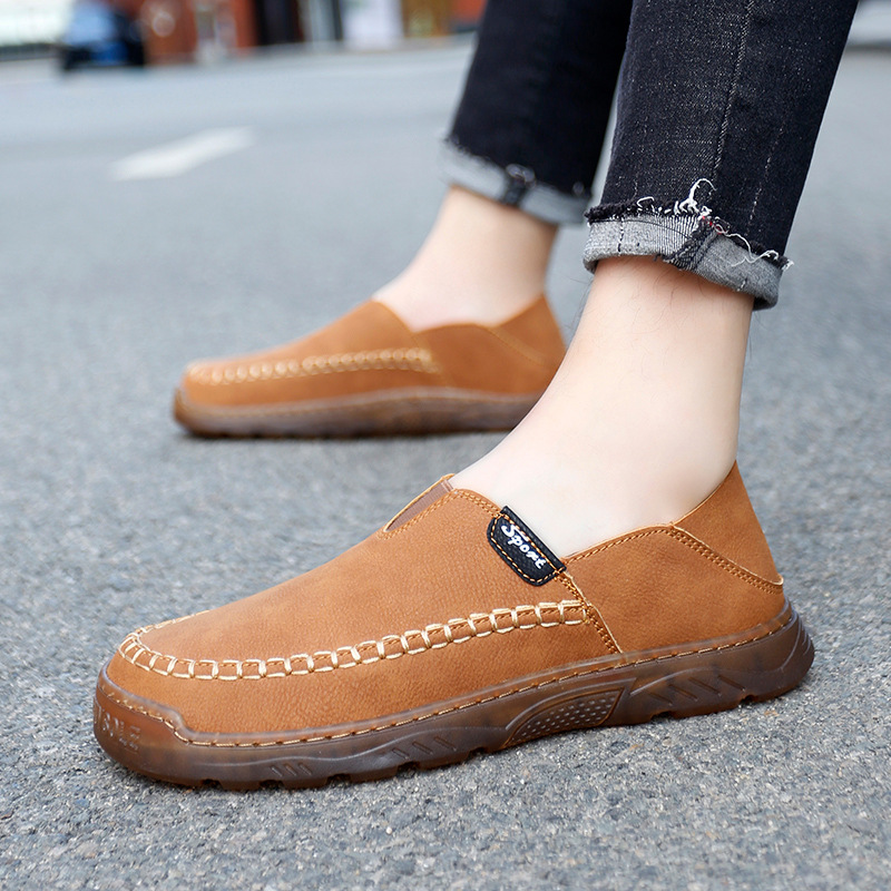 メンズ スリッポン 手縫いステッチ厚底キャンバス地軽量スニーカー