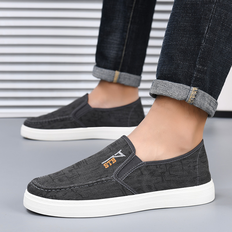メンズ スリッポン キャンバスカジュアルステッチデザインスニーカー