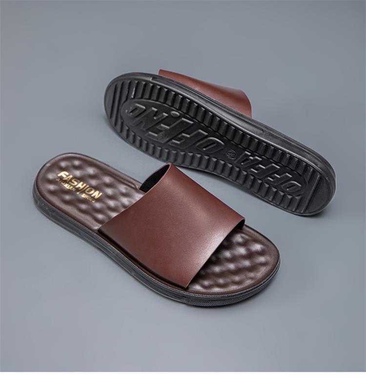メンズ スリッポン 立体凹凸底仕様の快適レザーサンダル