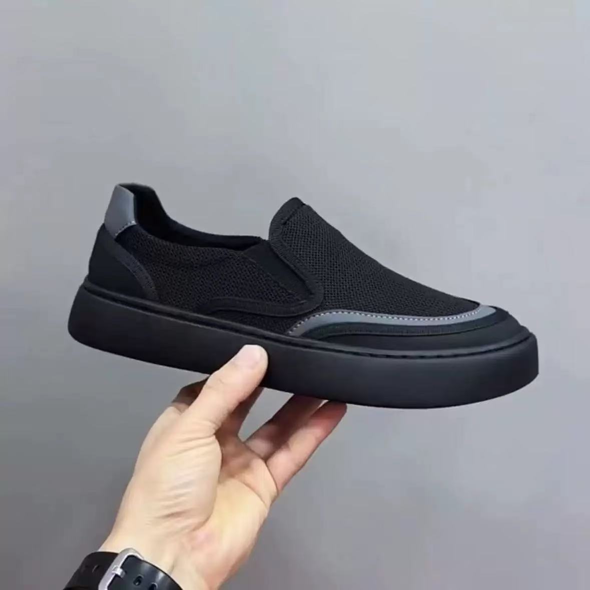 メンズ スリッポンメッシュ 厚底デザイン切替スニーカー