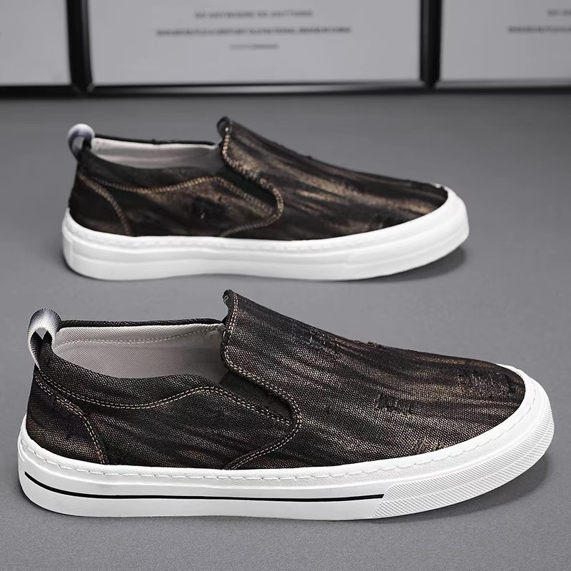 メンズ スリッポン ヴィンテージ風ダメージ加工キャンバススリッポン