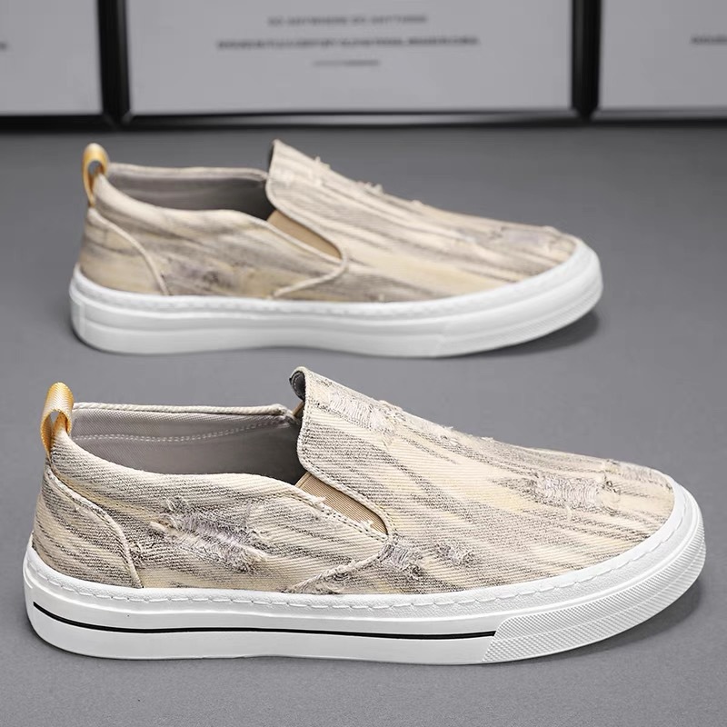 メンズ スリッポン ヴィンテージ風ダメージ加工キャンバススリッポン