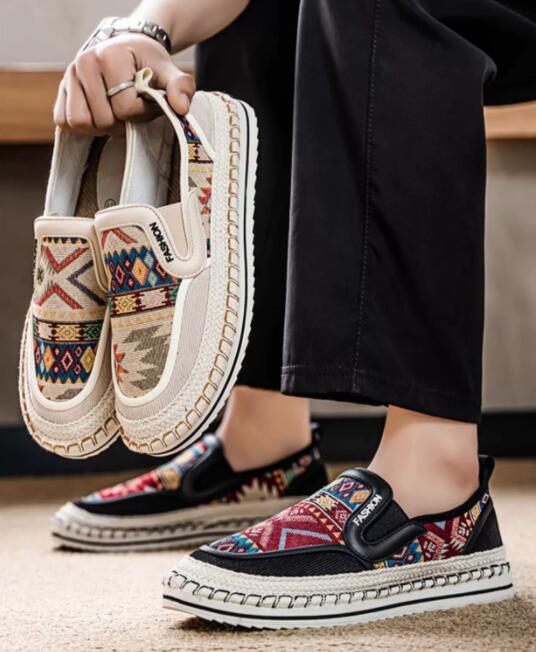メンズ スリッポン メンズ キャンバス スリッポン 民族柄 カジュアル運動靴