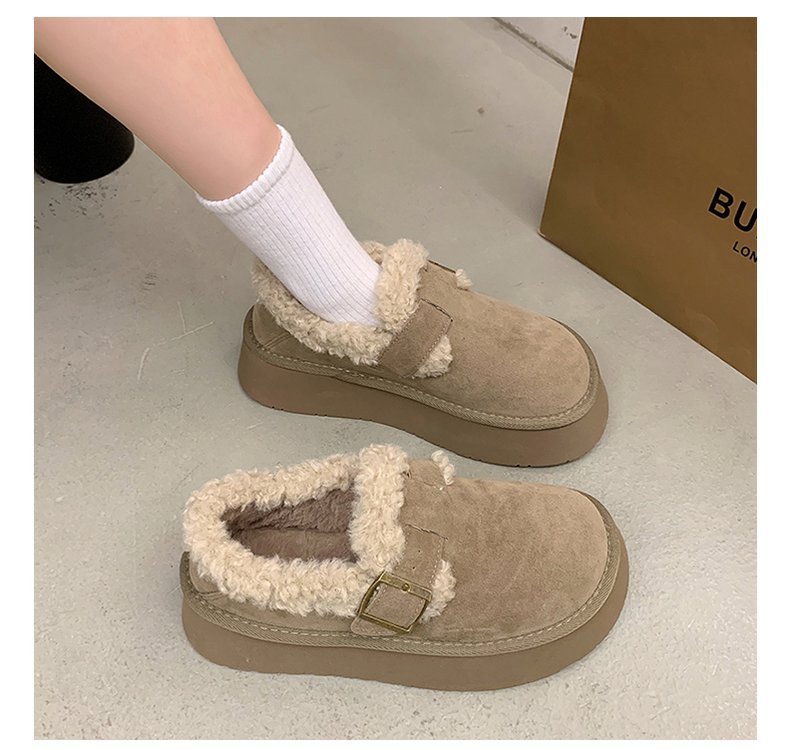 レディース裏ボア厚底スリッポン秋冬保温スエード調