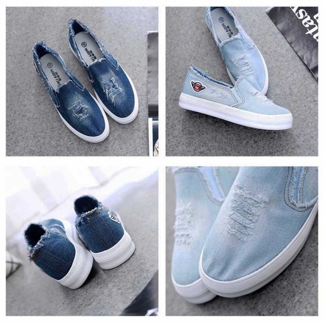 レディース デニム調 歩きやすいスリッポン靴