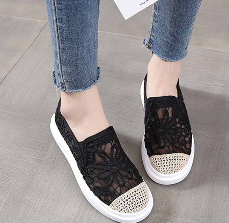 レディース花柄レースメッシュスリッポン厚底靴