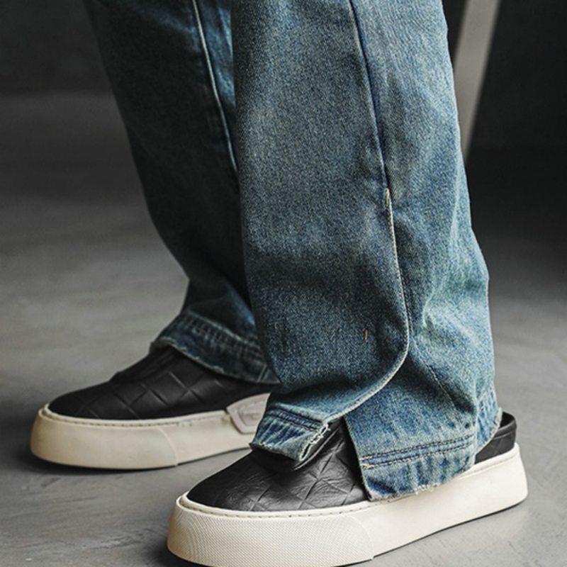 メンズ合成皮革スリッポン キルティング柄ローカット靴