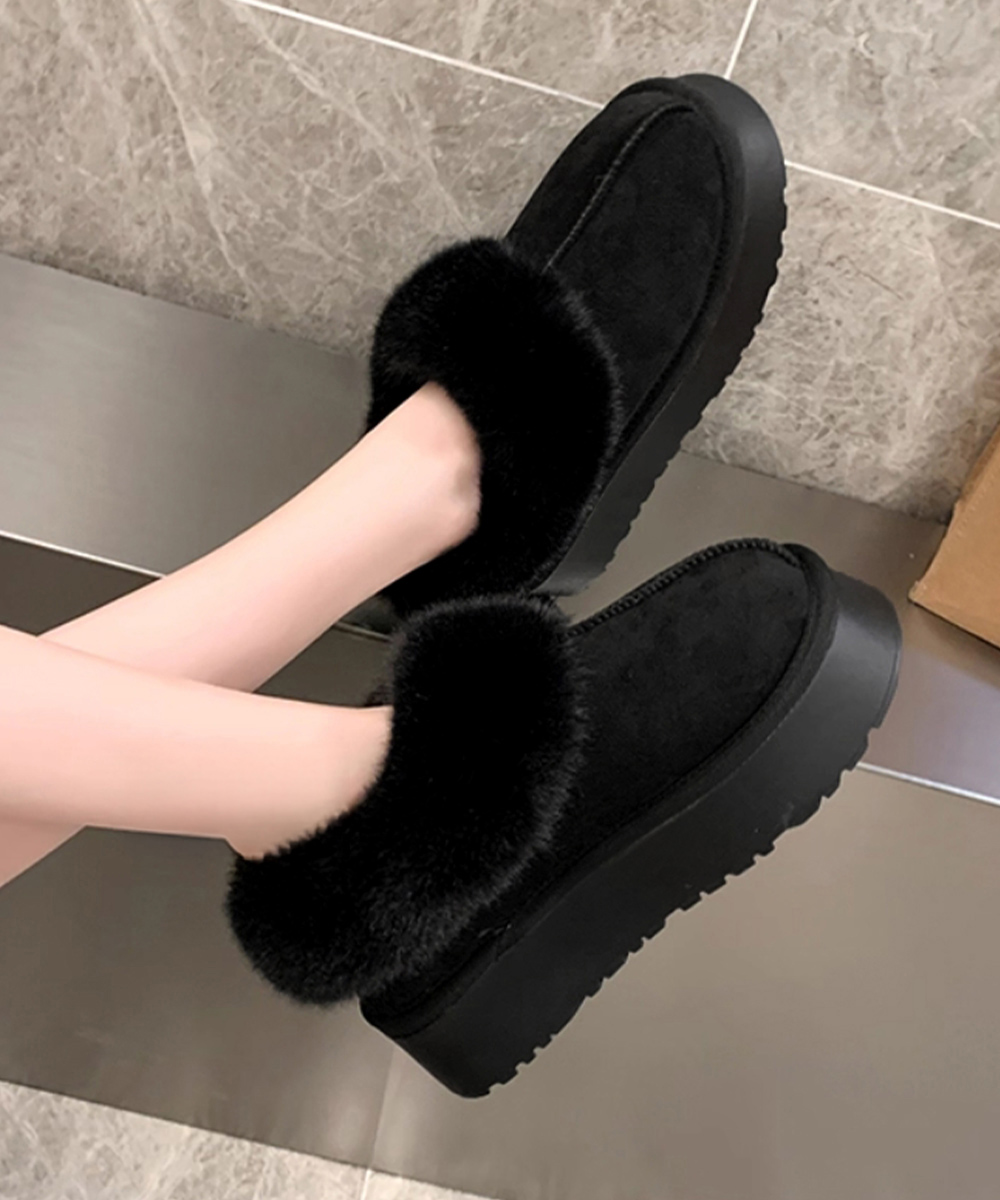 レディース厚底ムートンブーツ もこもこスリッポン