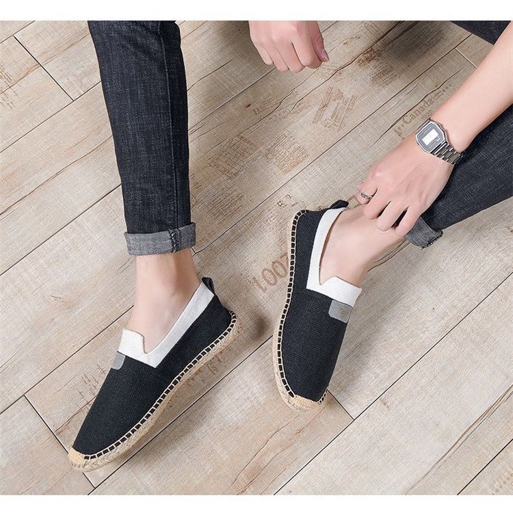 メンズ亜麻素材エスパドリーユ風スリッポン