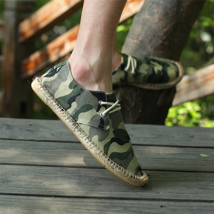 メンズ迷彩柄麻底靴 キャンバス地スリッポン