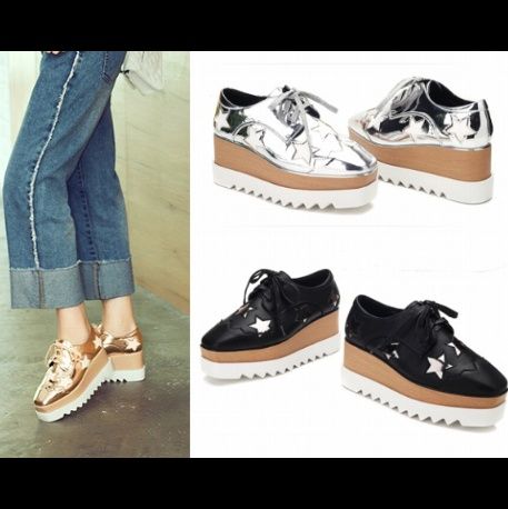 レディース星柄厚底ローファースリッポン