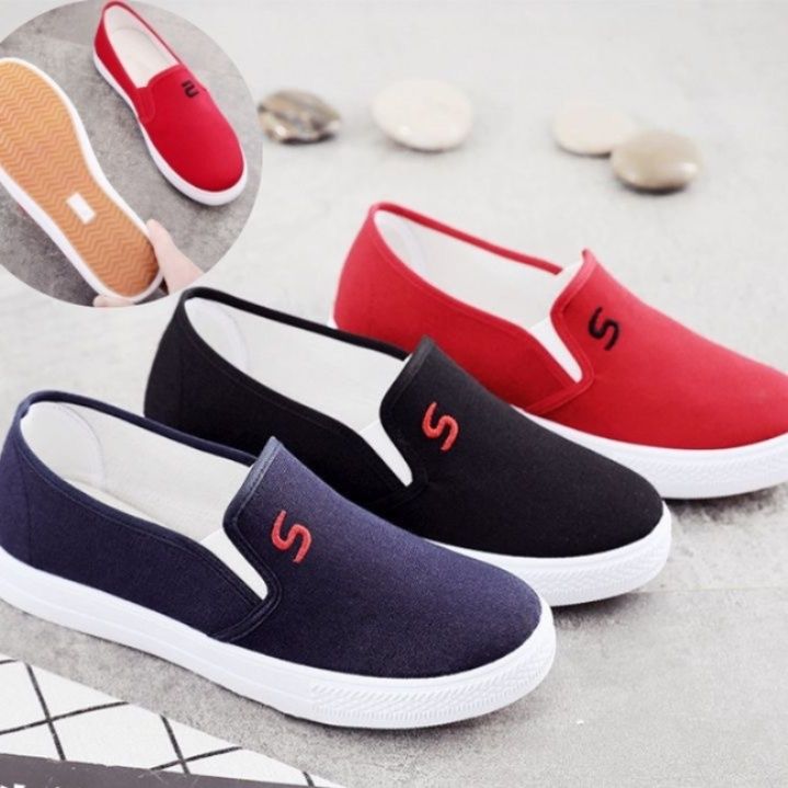 スリッポン シンプルロゴ刺繍キャンバススリッポン