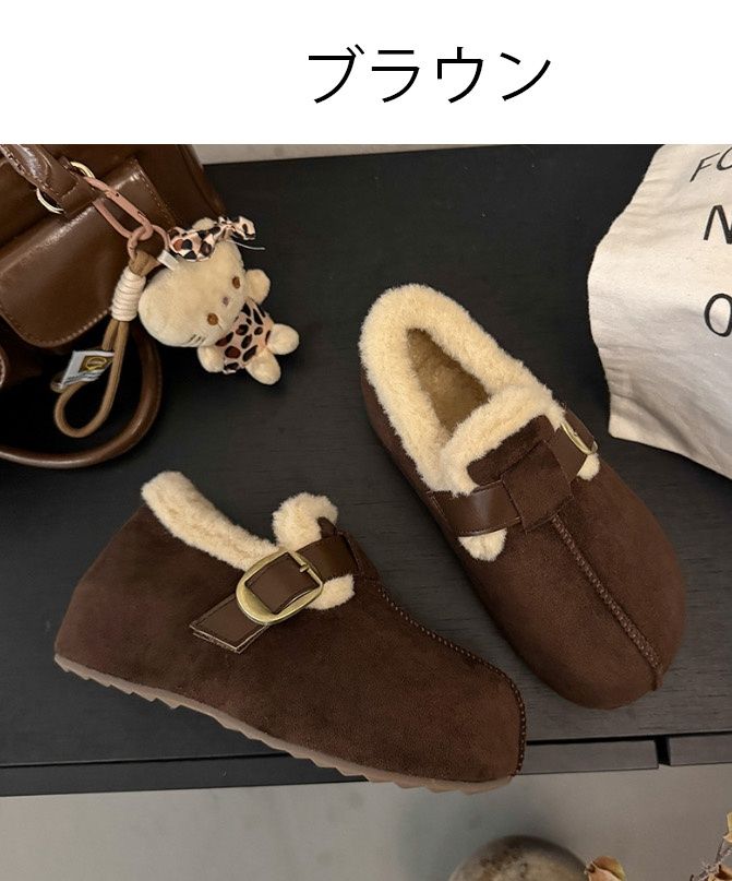 レディース ムートン調ボア スリッポン 軽量暖かい冬靴
