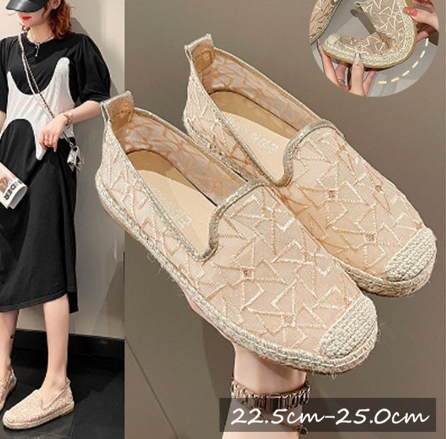 レディース透け感刺繍スリッポン幅広軽量