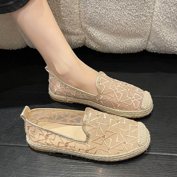 レディース透け感刺繍スリッポン幅広軽量