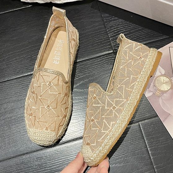 レディース透け感刺繍スリッポン幅広軽量