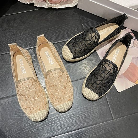 レディース透け感刺繍スリッポン幅広軽量