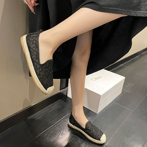 レディース透け感刺繍スリッポン幅広軽量