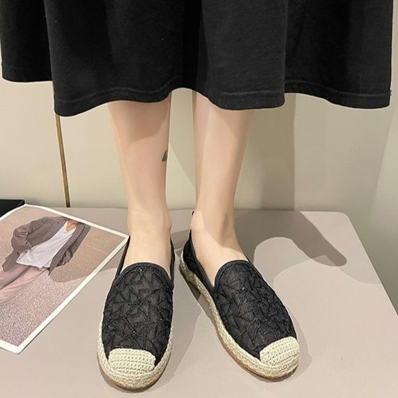 レディース透け感刺繍スリッポン幅広軽量